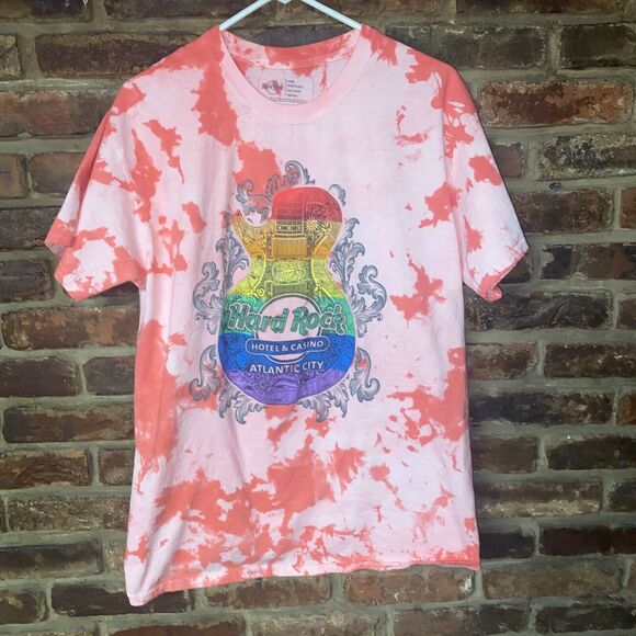 Hard Rock Atlantic City Custom Tie Dye Rainbow Graphic T-Shirt Size Large - Picture 1 of 5